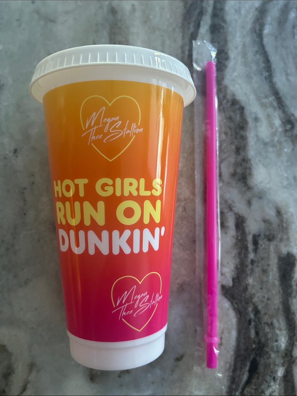 Authentic Hot Girls Run On Dunkin by Megan Thee Stallion Travel Cup- Pink/Orange